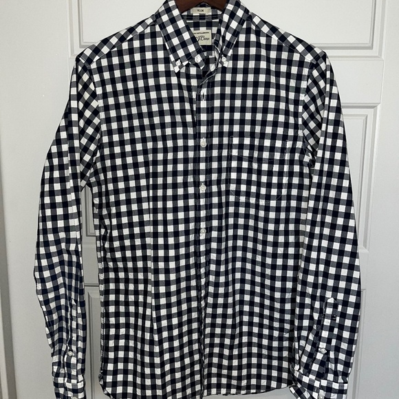 J. Crew Navy and White Gingham button-down, 100% cotton, Men’s Slim S - Picture 1 of 4